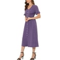 thumbnail image 4 of INSPIRE CHIC Women's Summer Dress V Neck Button Flutter Sleeve Smocked High Waist Midi Dress XS Purple, 4 of 5