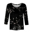 thumbnail image 4 of Womens Long Sleeve Shirts Tops Fashion Casual Crewneck Three Quarter Sleeve Fall Clothes for Women Tees Blouses Black S, 4 of 4