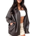 thumbnail image 2 of Leather Jacket Female Faux Oversized Motorcycles Bombers Coats Fall Fashion Outfits Winter Coats Coffee L, 2 of 9