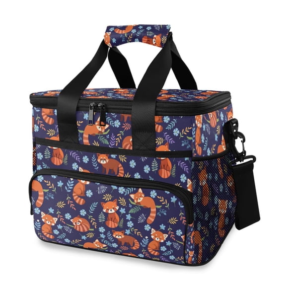 FORMRS Insulated Cooler Bag 24 Cans Capacity Soft Leakproof Lunch Box with Side Pockets, Red Panda Pattern