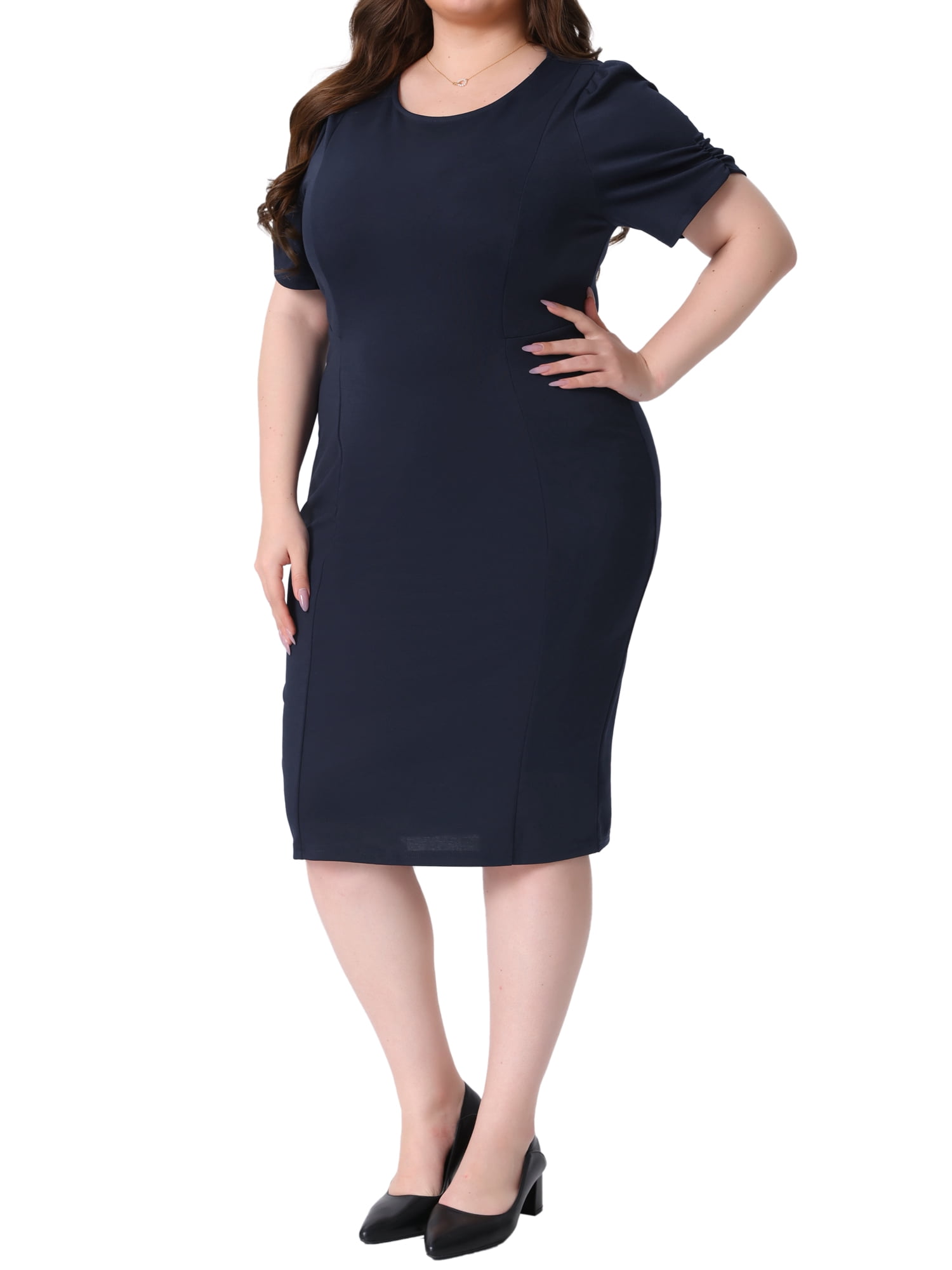 DARING DIVA Women's Plus Size Short Sleeve Sheath Solid Dress 4X Navy Blue