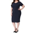 thumbnail image 2 of DARING DIVA Women's Plus Size Short Sleeve Sheath Solid Dress 1X Navy Blue, 2 of 6