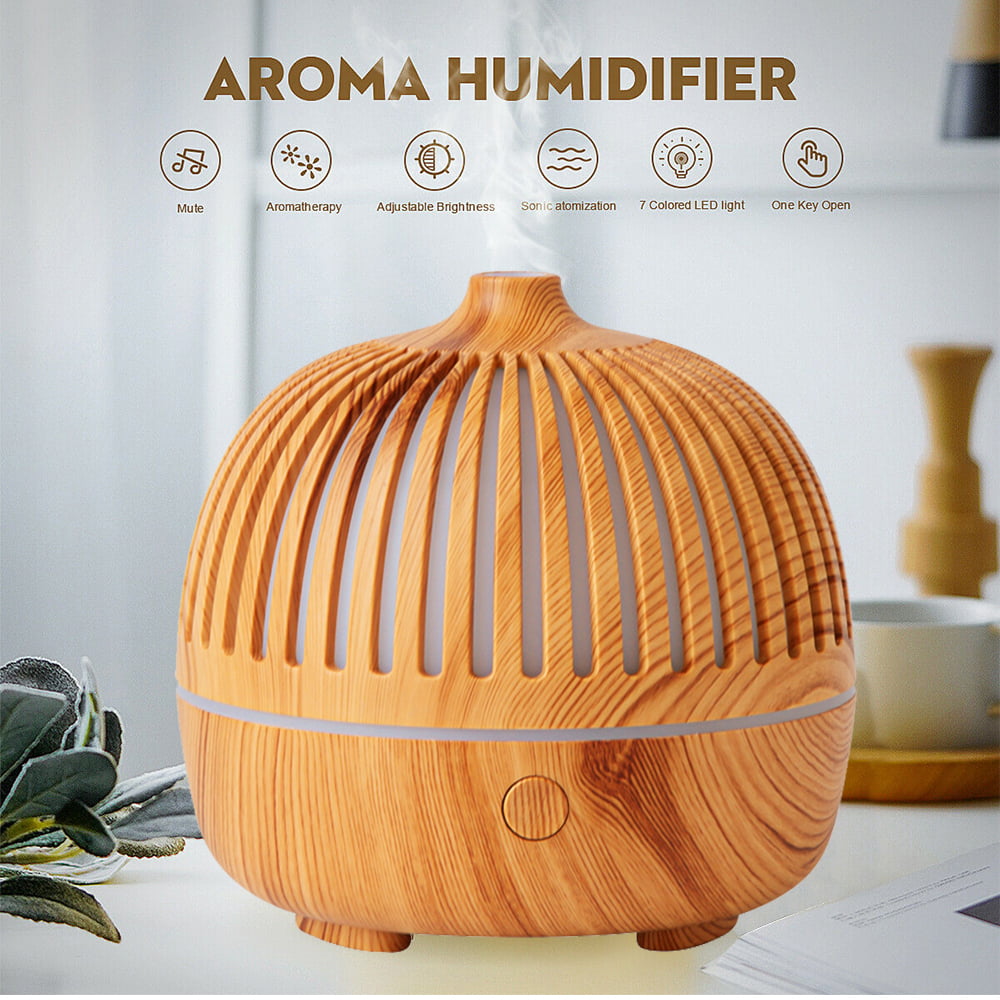 Essential Oil Diffuser, Anjou 500ml Cool Mist Humidifier Wood Grain  Aromatherapy Diffuser with 7 Color Changing Night for 12hrs of Continuous  Quiet