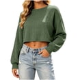 thumbnail image 6 of Ribbed Crop Tops for Women Spring Fall Trendy Crewneck Sweatshirt Light Casual Loose Fit Pullovers (XL, Green), 6 of 7