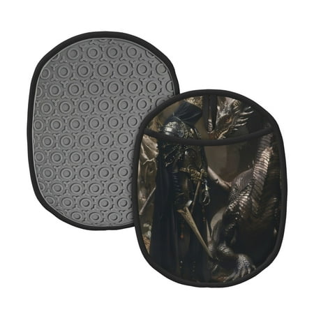 

Tebeau Medieval Knight And Dragon Print Silicone Pot Holders Multi-Purpose Hot Pads for Kitchen Trivets Potholders Oven Mitts for Baking Cooking Hot Dishes Pans Heat Resistant