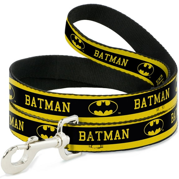 DC Comics Pet Leash, Dog Leash, Batman Logo Stripe Yellow Black, 6 Feet Long 1.0 Inch Wide