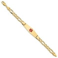 thumbnail image 2 of Real 14kt Yellow Gold Medical Soft Diamond Shape Red Enamel Flat Figaro Link ID Chain Bracelet; for Adults and Teens, 2 of 3