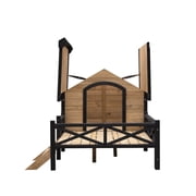 Hassch Outdoor Dog House with Porch, Waterproof Wooden Puppy Shelter Indoor Large Doghouse with Elevated Floor and Hinged Roof, for Small Medium Dogs Up to 80lbs (Yellow Brown)