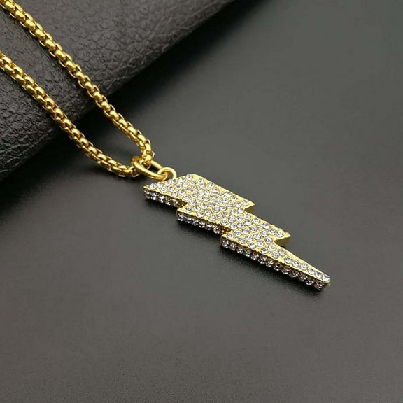Fashion Retro Lightning Necklace Shiny Rhinestone 14K Yellow Gold Pendant Necklace Women Men Hip Hop Street Party Locomotive Accessories Jewelry