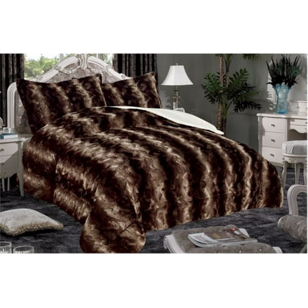 Discharge Full Size 3-Piece Blanket Soft Sherpa Fur Reversible Heavy Bedding Set Chocolate Brown &