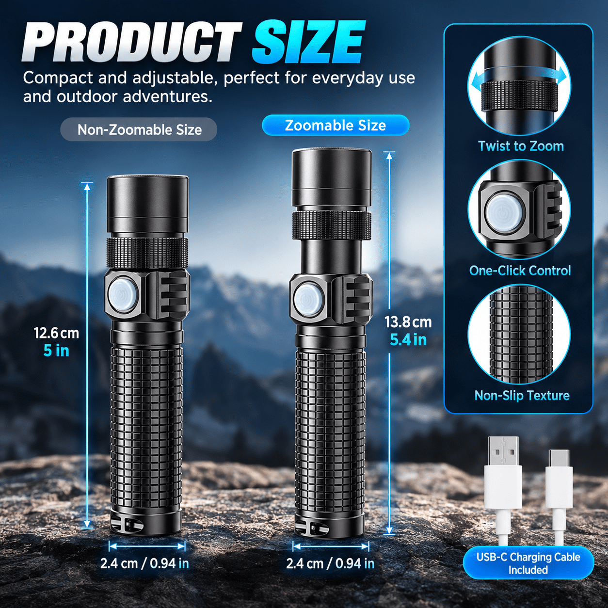 MoonSun 10000 Lumens Rechargeable Flashlights, Powerful Flashlight for Home Hiking Hunting Camping, Zoomable Outdoor LED Handheld Flashlights