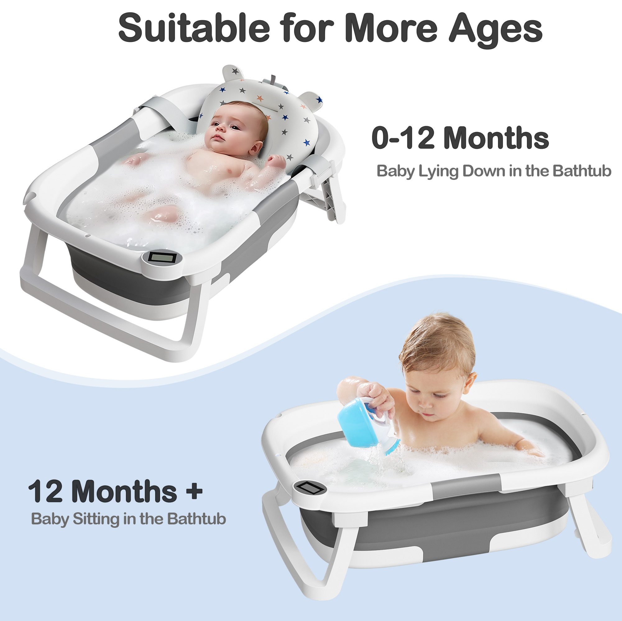 APRPINK Collapsible Baby Bathtub with Thermometer, Gray photo 5