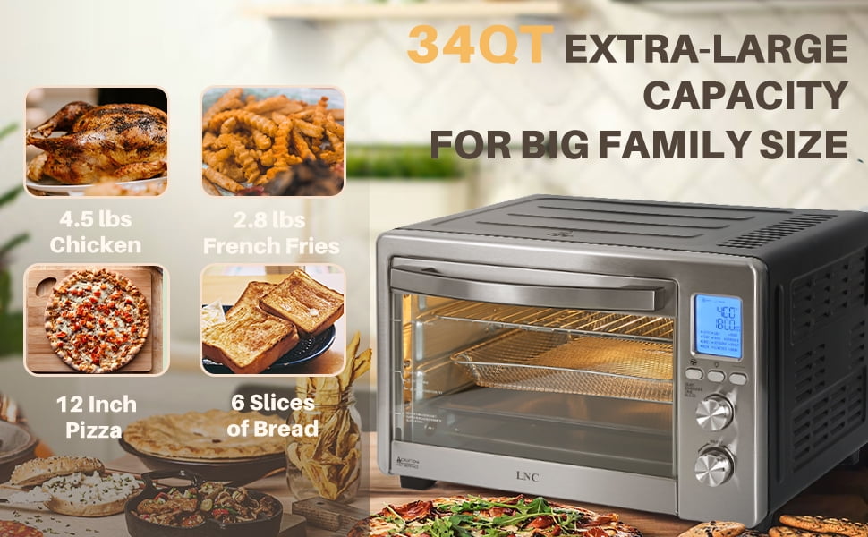 Air Fryer Toaster Oven 12-in-1 Countertop Oven with Speedy Convection, Large 34 QT Capacity, 1750W, Stainless Steel - Black
