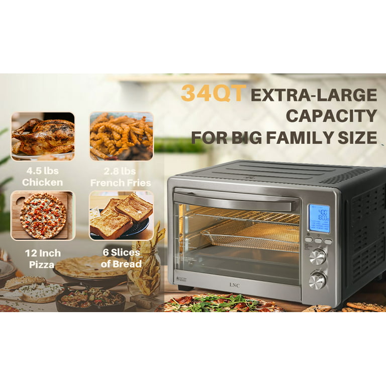 LNC Air Fryer Toaster Oven 12-in-1 Countertop Oven with Speedy Convection,  Large 34 QT Capacity, 1750W, Stainless Steel - Black 