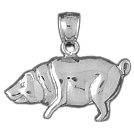 18K White Gold Pig Pendant - 19 mm