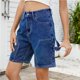 thumbnail image 4 of Mujeres hasta la rodilla Jorts holgados con bolsillos Cargo Shorts de talle alto Jean Shorts Y2k Streetwear Moda, 4 of 7