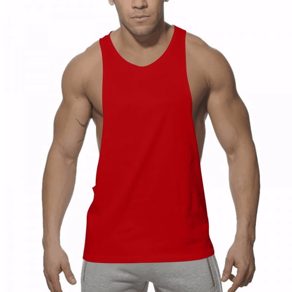 WRKEKC Mens Sleeveless Tee Shirts Solid Color Cotton Quick Dry High Stretch Rounded Neck Muscle Tee for Summer