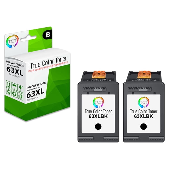 TCT 63XL Black Ink Cartridge 2 Pack - Compatible With HP 63XL F6U64AN Black High Yield