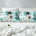 thumbnail image 3 of Chic Floral Full Fitted Sheet Women Daisy Flower Bedding, Teal Ombre Bed Sheets Gradient Oil Painting Bed Cover, Vintage Watercolor Bed Set (Deep Pocket), 3 of 4