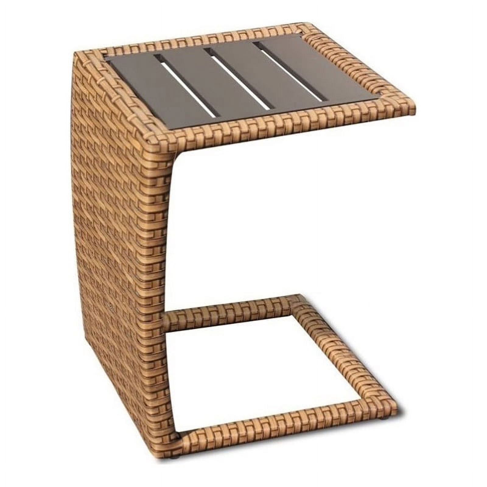 Bowery Hill Transitional Wicker / Rattan Outdoor Side Table in Caramel - image 2 of 3