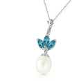 thumbnail image 2 of Galaxy Gold 14K Solid White Gold 22" Necklace with Freshwater-Cultured Pearl and Natural Blue Topaz, 14"-24" Sizes, December Birthstone, Symbol of Calm, 2 of 3