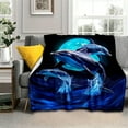 thumbnail image 3 of Vibrant Jumping Dolphins Flannel Blanket – Soft, Cozy Throw with Moonlit Ocean Design – Lightweight & Versatile for Sofa, Bed, Travel, Camping, and More, 3 of 6