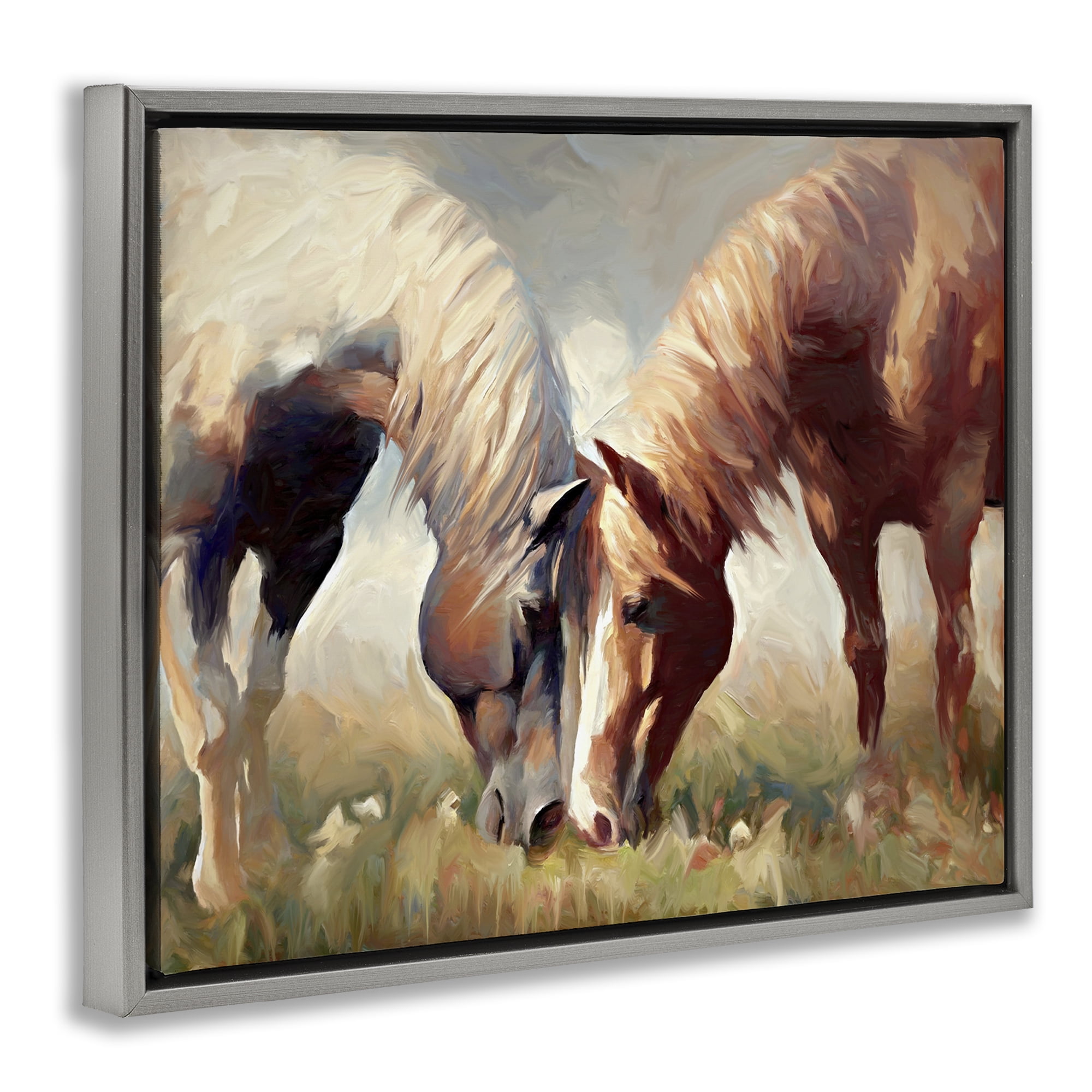 Stupell Industries Horses Touching Noses Animals & Insects Painting Gray Floater Framed Canvas Art Print Wall Art, 21 x 17