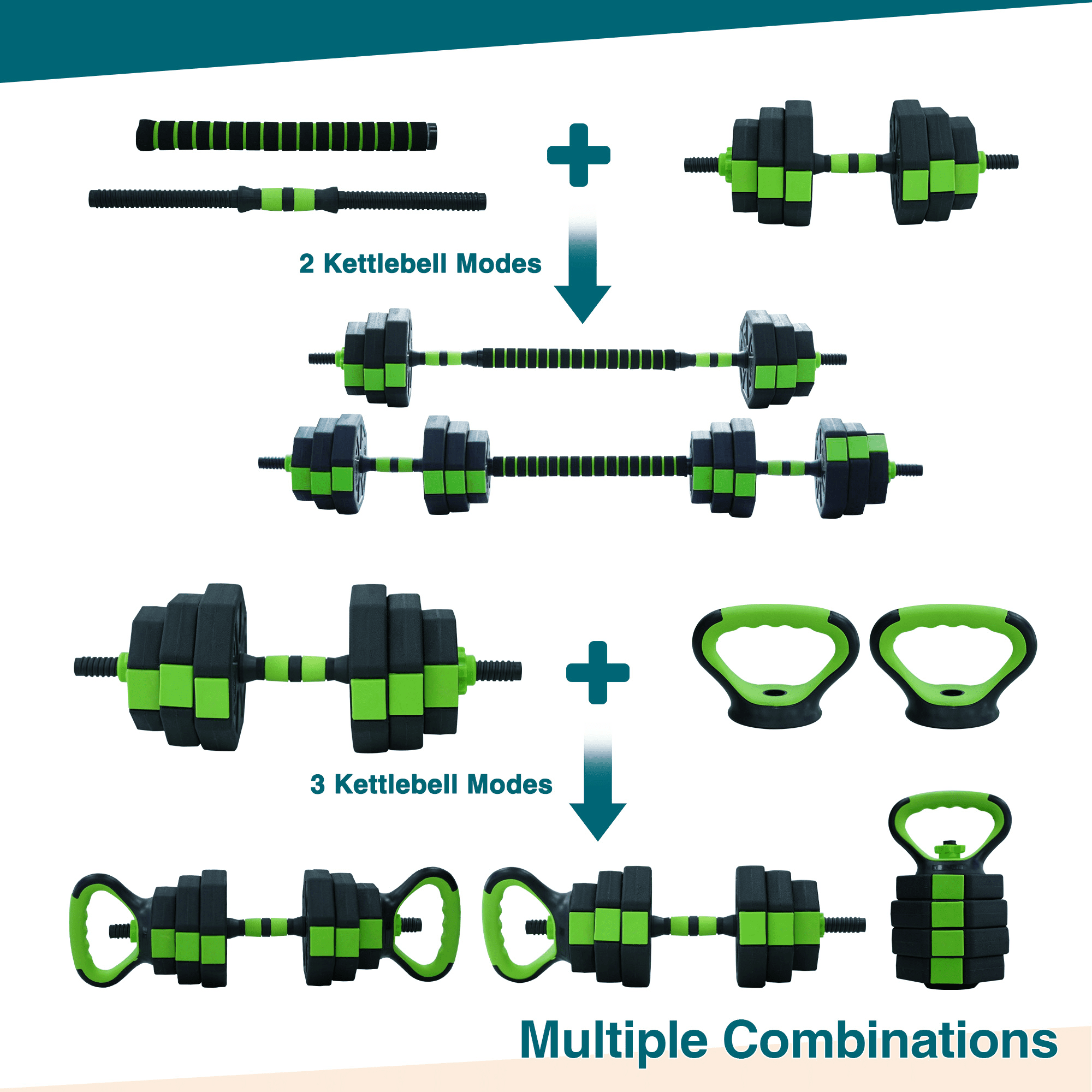 4-in-1 Adjustable Dumbbell Set, 44 lbs – Converts to Dumbbell, Barbell, Kettlebell & Push Up Stand – Multifunctional Home Gym Workout Equipment for Men & Women – Space-Saving, Full Body Strength