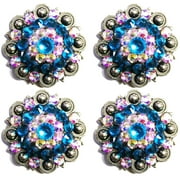 Lot of 4 Conchos 1" Concho Rhinestone Horse Saddle Western Berry Turquoise CO69A