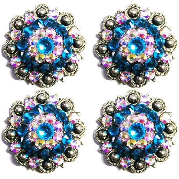 Lot of 4 Conchos 1" Concho Rhinestone Horse Saddle Western Berry Turquoise CO69A