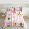 thumbnail image 3 of Manfei Christmas Tree Ball Bedding Comforter Set for Girls, Pink Stripe Abstract Twin Comforter Sets, Happy New Year Reversible Bedding Set, Lightweight Room Decor, 2-Piece, 3 of 9
