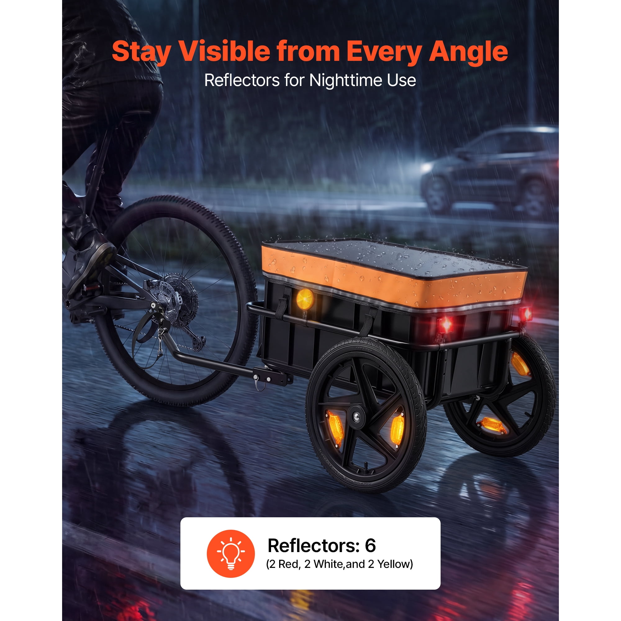 KFFKFF Bike Cargo Trailer 100 lbs 2-in-1 Pushcart Durable Bicycle Wagon, Cart with Weatherproof Cover, 7 in & 16 in Wheels, Reflector, Sturdy Steel Frame, Compatible with 22-28 in Bike Wheels
