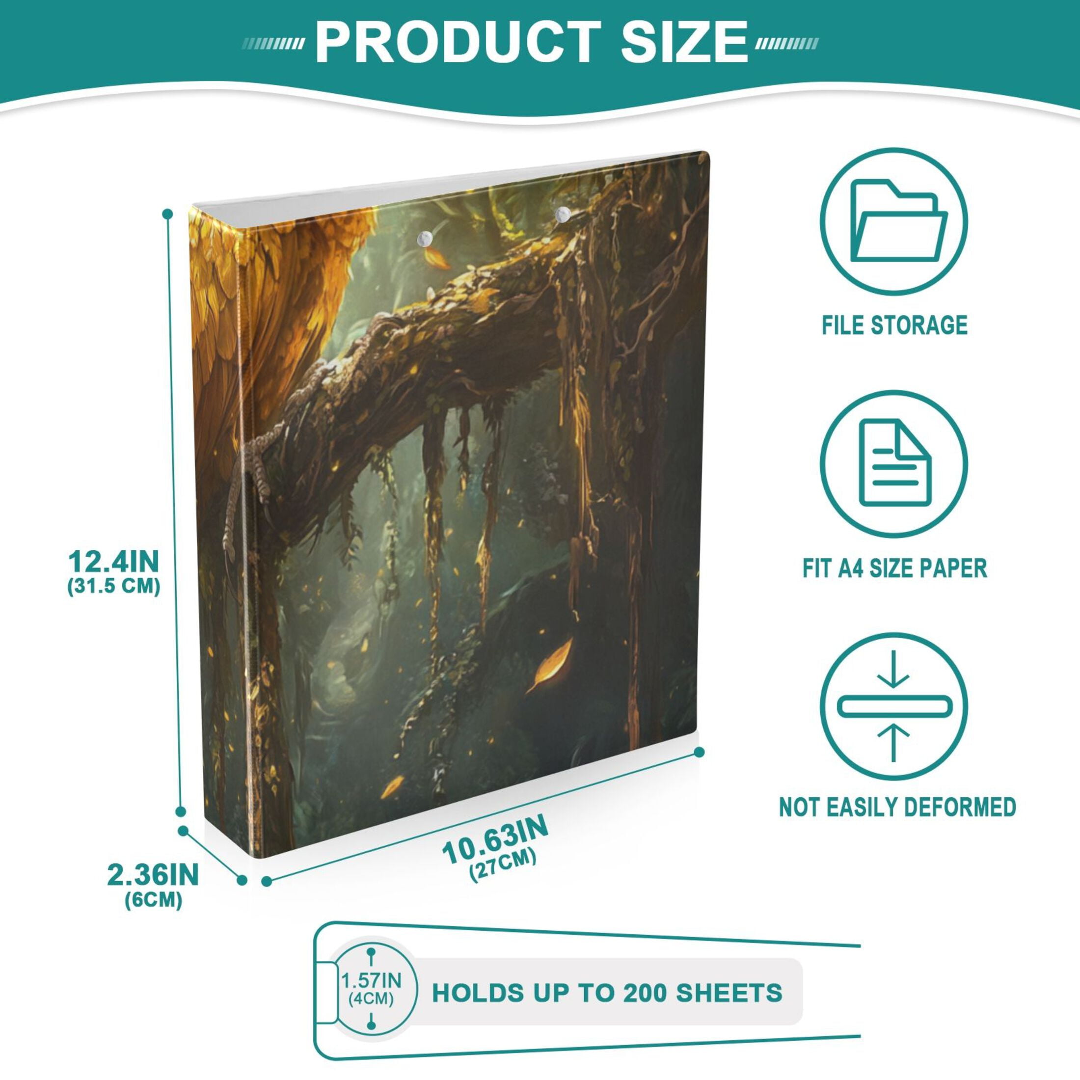 Gold Bird in Tree 3 Ring Binders 1.5 inch Hardcover File Folders with Interior Pockets A4 Size Organizer for School Office Hospital