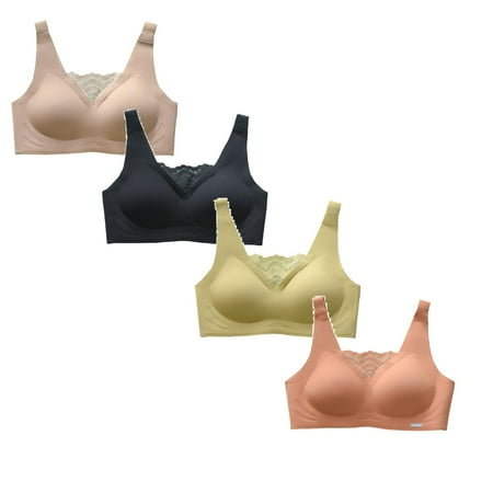 LUOGENLI Female Women Bralette Pack 4 Pack Non Wired Bra Women s Padded Full Cup Bra without Underwire with Padding Seamless Bustier Bralette Breathable *4Pcs Women Bras Push up Sexy L