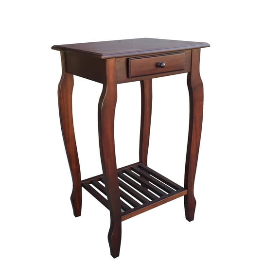 D-Art Collection Carolina Solid Mahogany Wood Table with 1-Drawer in Dark Brown