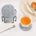 thumbnail image 3 of 6 Pcs Drink Coasters with Holder 3.94in Woven Coasters for Drinks Blue Elegant Geometric Design Coaster Set for Protection Table, 3 of 7