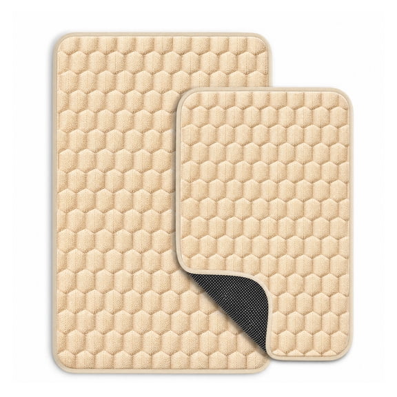 Bathroom Mats Sets 2 Piece - 2 Sizes Non Slip Water Absorbent Plush Bath Mats,15.75in* 23.62in,19.69*31.5in,for Bathroom Decoration Khaki