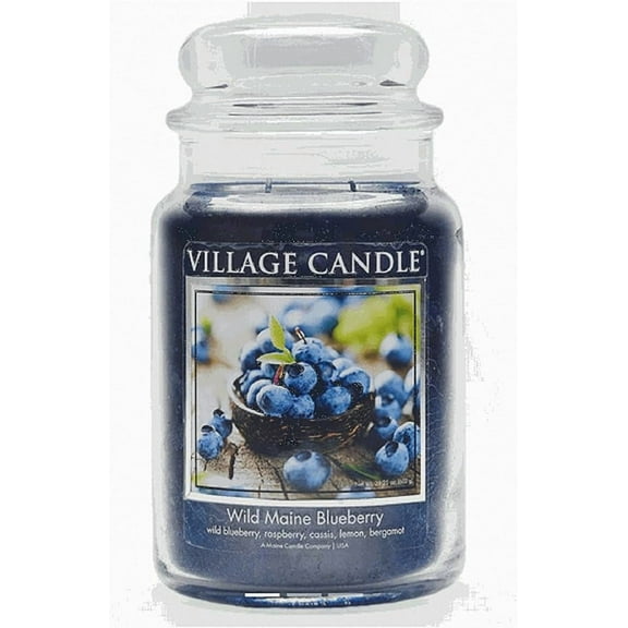 Village Candle Wild Maine Blueberry Large Glass Apothecary Jar Scented Candle, 21.25 oz, Dark Blue