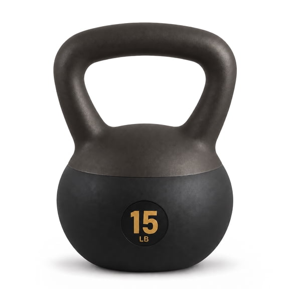 Fitvids Soft Kettlebell Ergonomic Grip, Iron & Sand Filled, 15 Pounds, Black