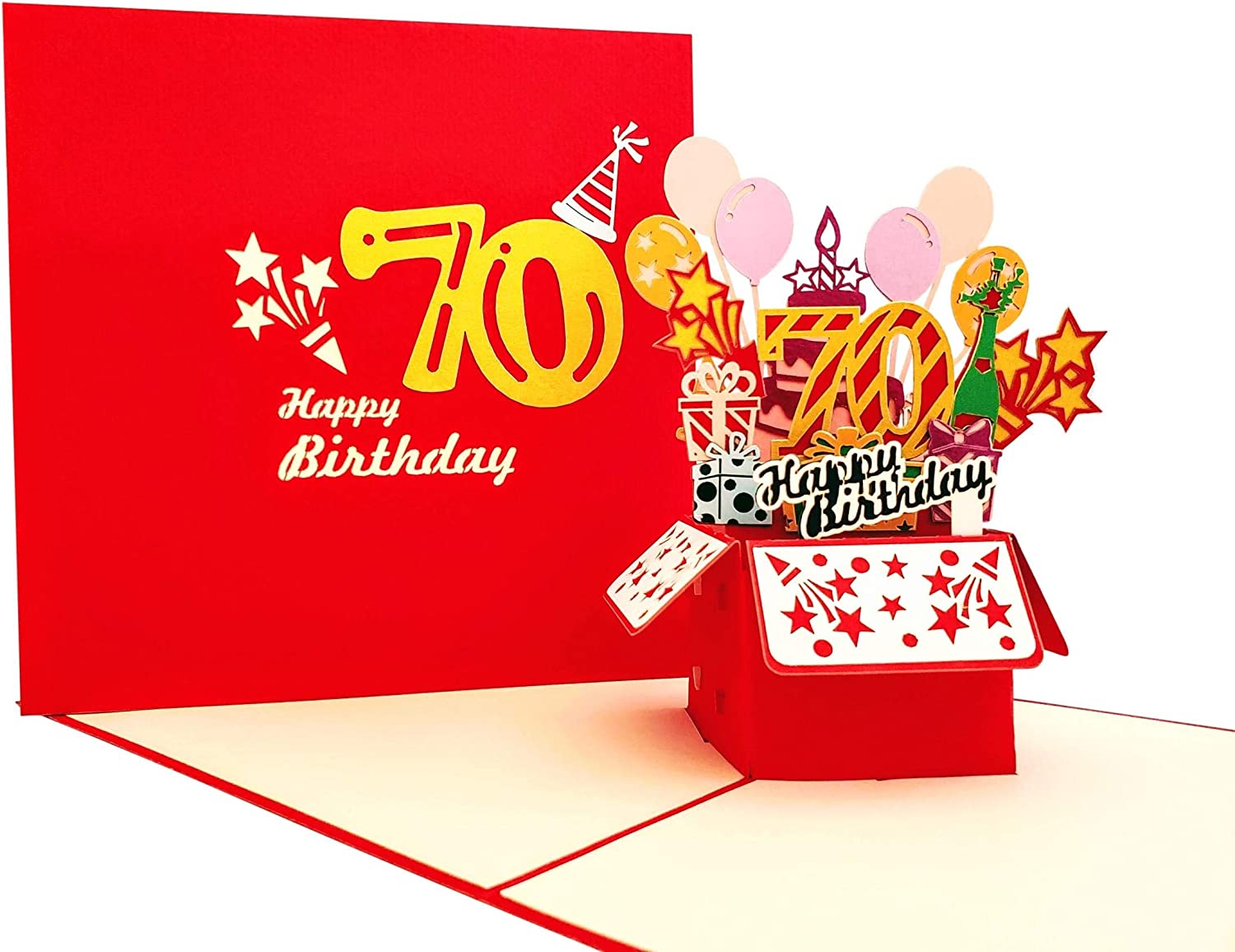 iGifts And Cards Happy 70th Birthday Pop Up Card, Red Party Box ...