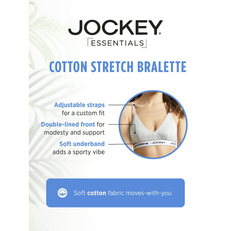 Jockey® Essentials Women's Cotton Stretch Triangle Bralette, Adjustable,  Wirefree, Low Impact Comfort Bra, Sizes Small, Medium, Large, Extra Large