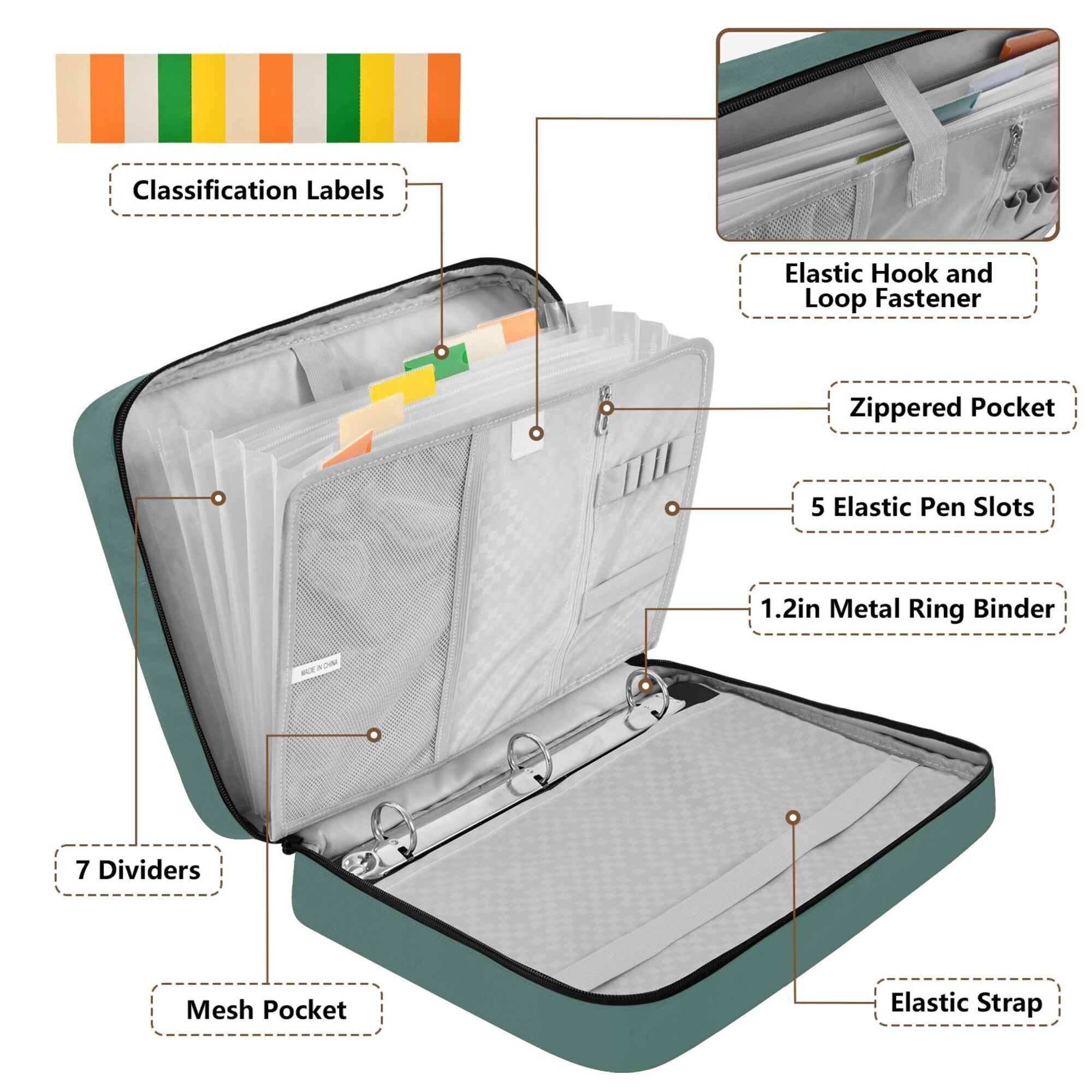 FORMRS Accordion File Folder A4 Size 7-Pocket Expanding Document Organizer Bag with 3 Ring Binder, Beige Martini