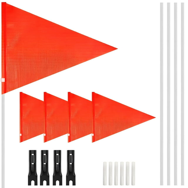 12 PCS High Visibility Safety Flags, Safety Flag with Heavy Duty Fiberglass Flag Pole and Bracket, Bicycle Cycling Safety Flag, Triangular Warning Flag for Bikes Trucks Trailers