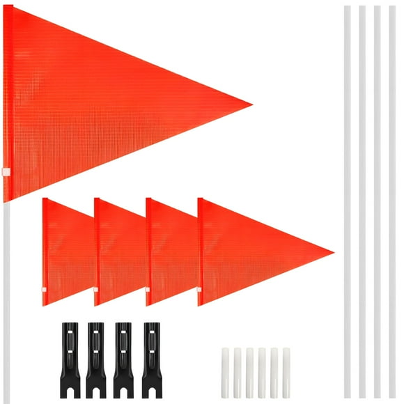 12 PCS High Visibility Safety Flags, Safety Flag with Heavy Duty Fiberglass Flag Pole and Bracket, Bicycle Cycling Safety Flag, Triangular Warning Flag for Bikes Trucks Trailers