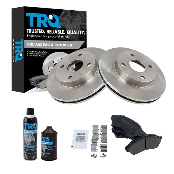 TRQ Front Ceramic Brake Pad & Rotor Kit w/Chemicals for 99-01 Mazda Protege 1.6L BKA16126