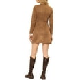 thumbnail image 3 of INSPIRE CHIC Women's Faux Suede Round Neck Long Sleeve Pockets A-Line Mini Dress, 3 of 6