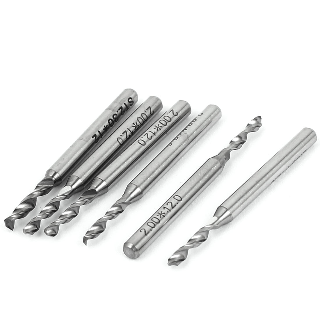 2mm x 12mm x 3.175mm Spiral Flute Carbide Micro Drill Bits Engraving Tool 6 Pcs