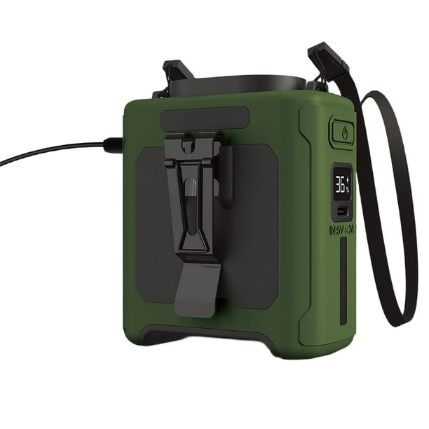 Ventilador Portátil de Cintura 10000 MAh con Batería Externa, Iluminación LED, Ventilador Cuello Colgante, 5 Velocidades, Potente Flujo de Aire, Ventilador de Refrigeración Verde.