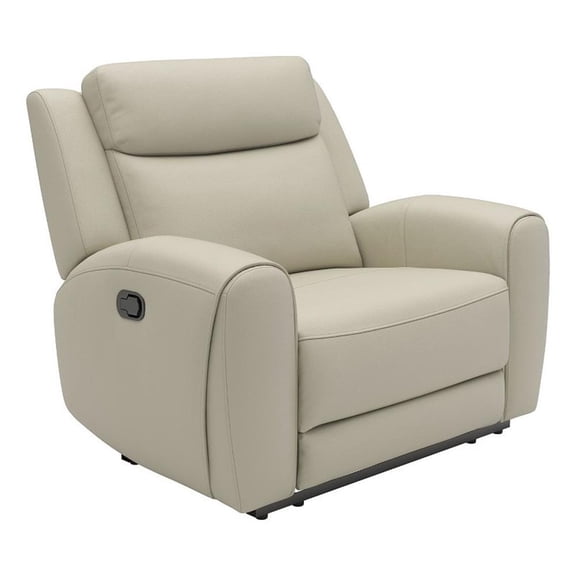 Cobe Manual Recliner Chair- Solid Wood and Soft Top Grain Beige Leather