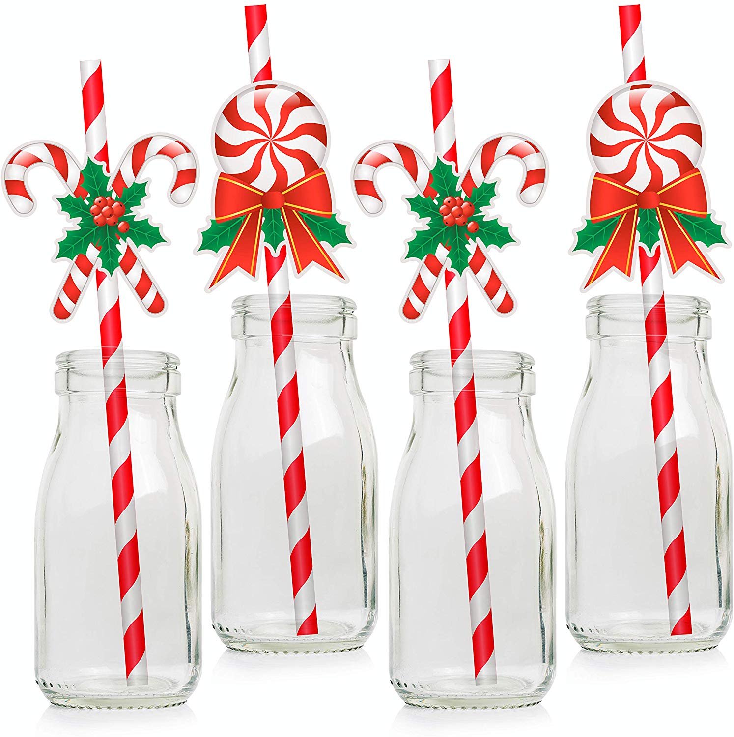Candy Cane Paper Drinking Straws Christmas Party Favors Decorations